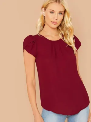 Solid Keyhole Back Petal Sleeve Top