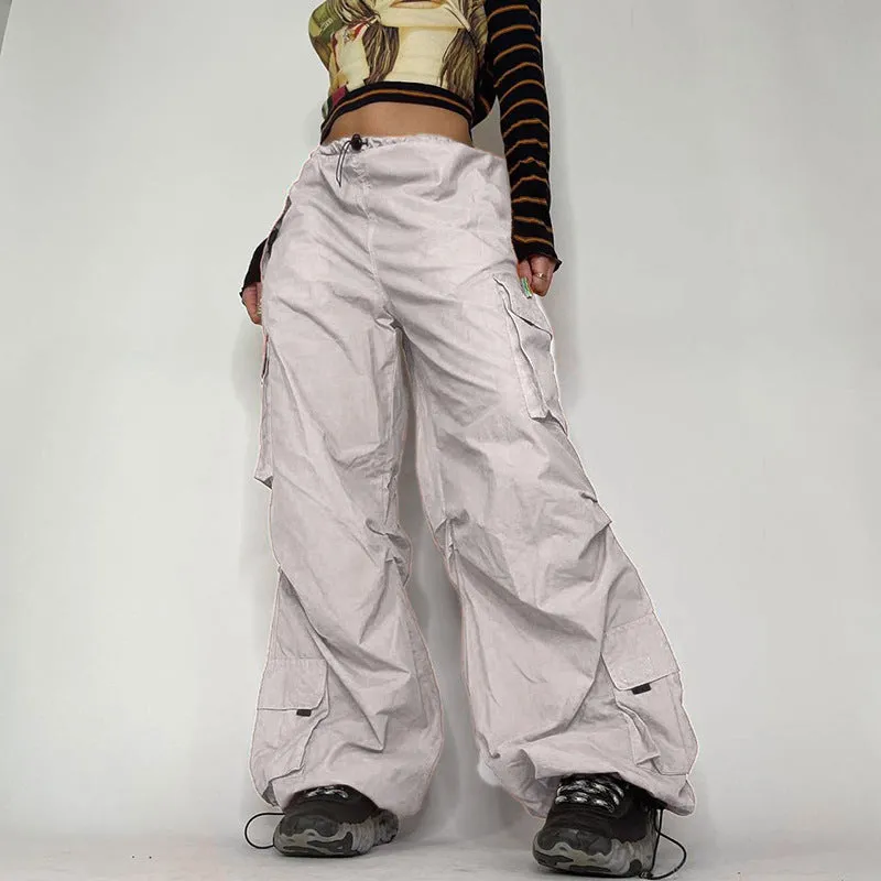 Street loose large pocket zipper woven pants