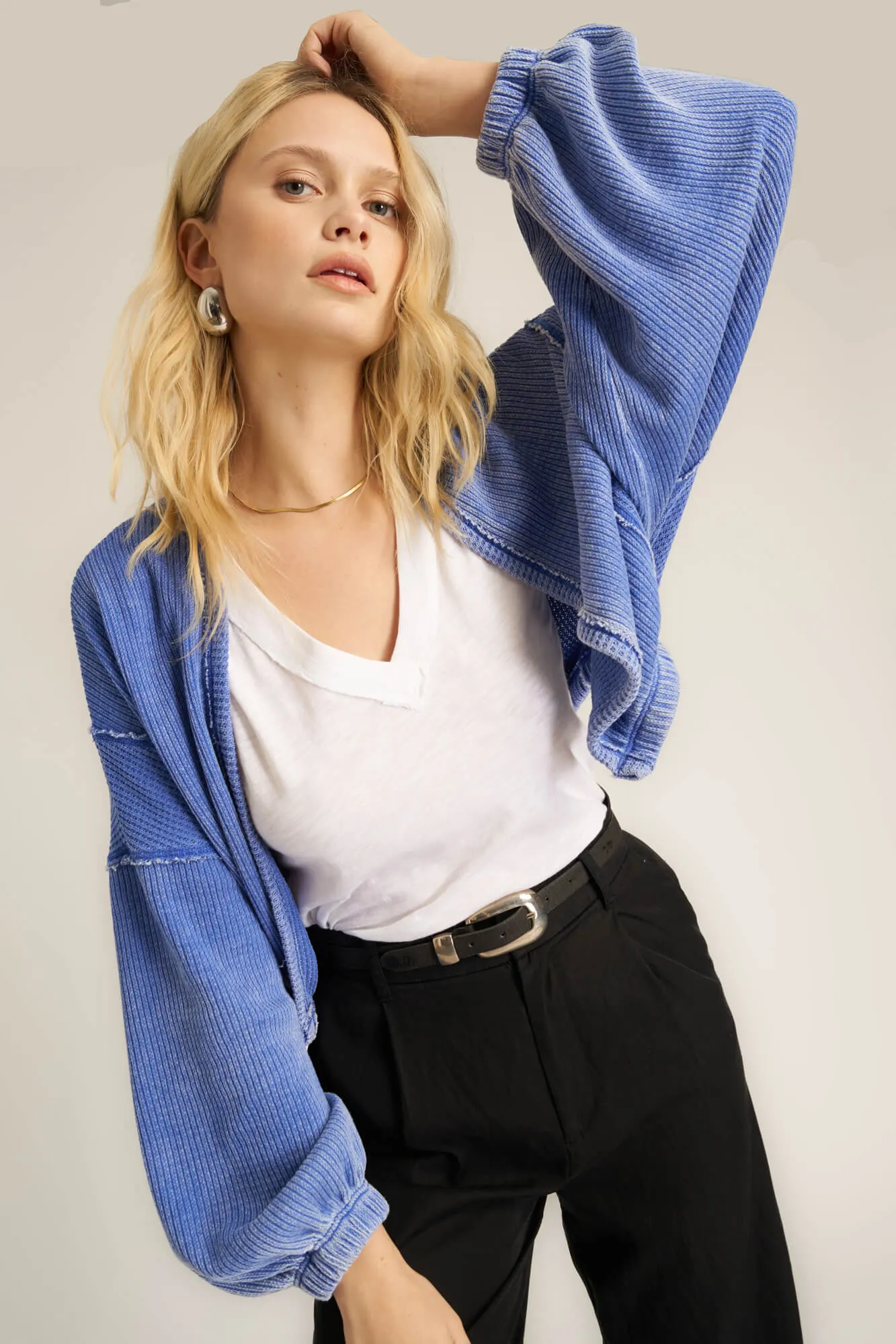 Too Cool Seamed Burnout Shrug - Blue Moon