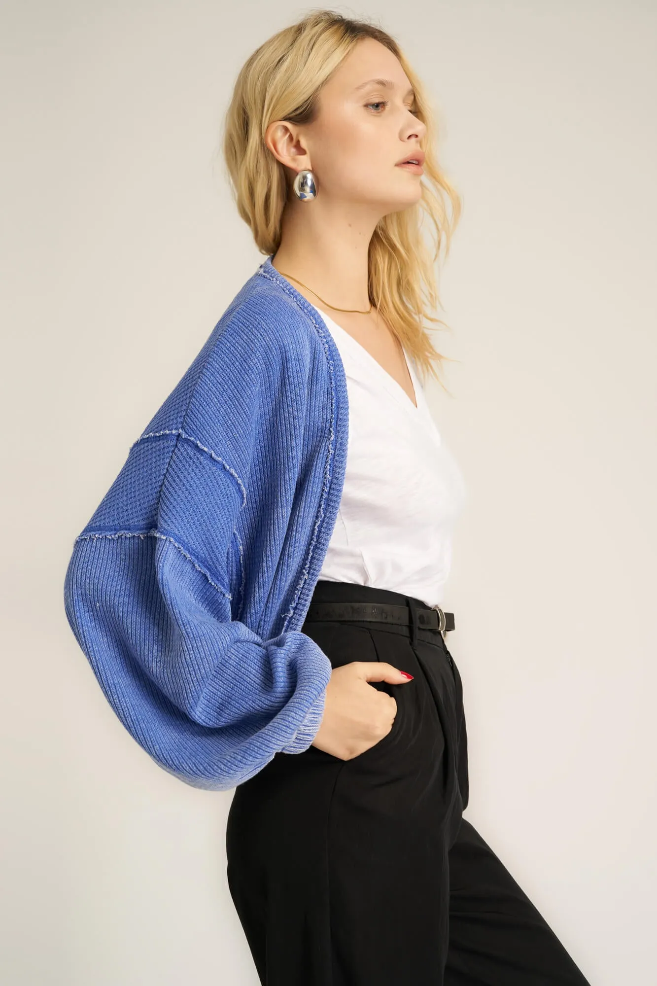 Too Cool Seamed Burnout Shrug - Blue Moon