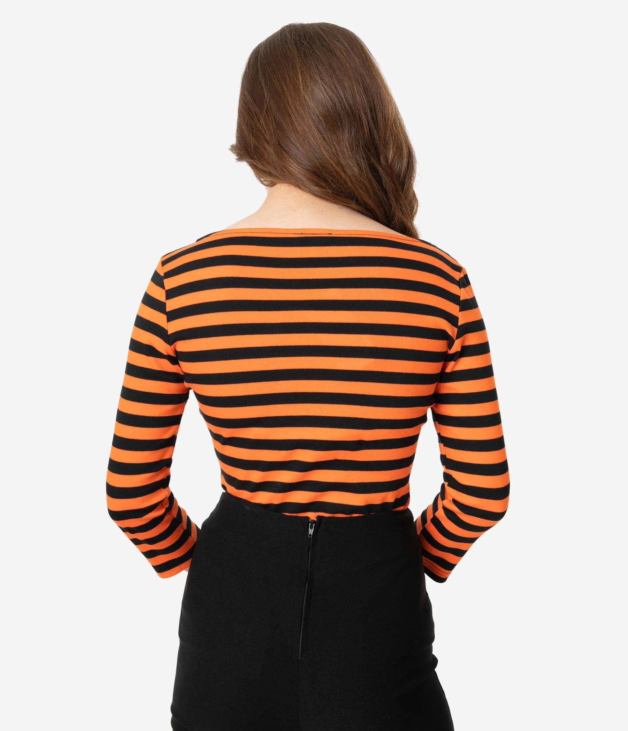 Unique Vintage Black & Orange Stripe Knit Three-Quarter Sleeve Gracie Top