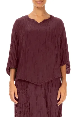 V-Neck Crinkled Merlot Silk Blouse