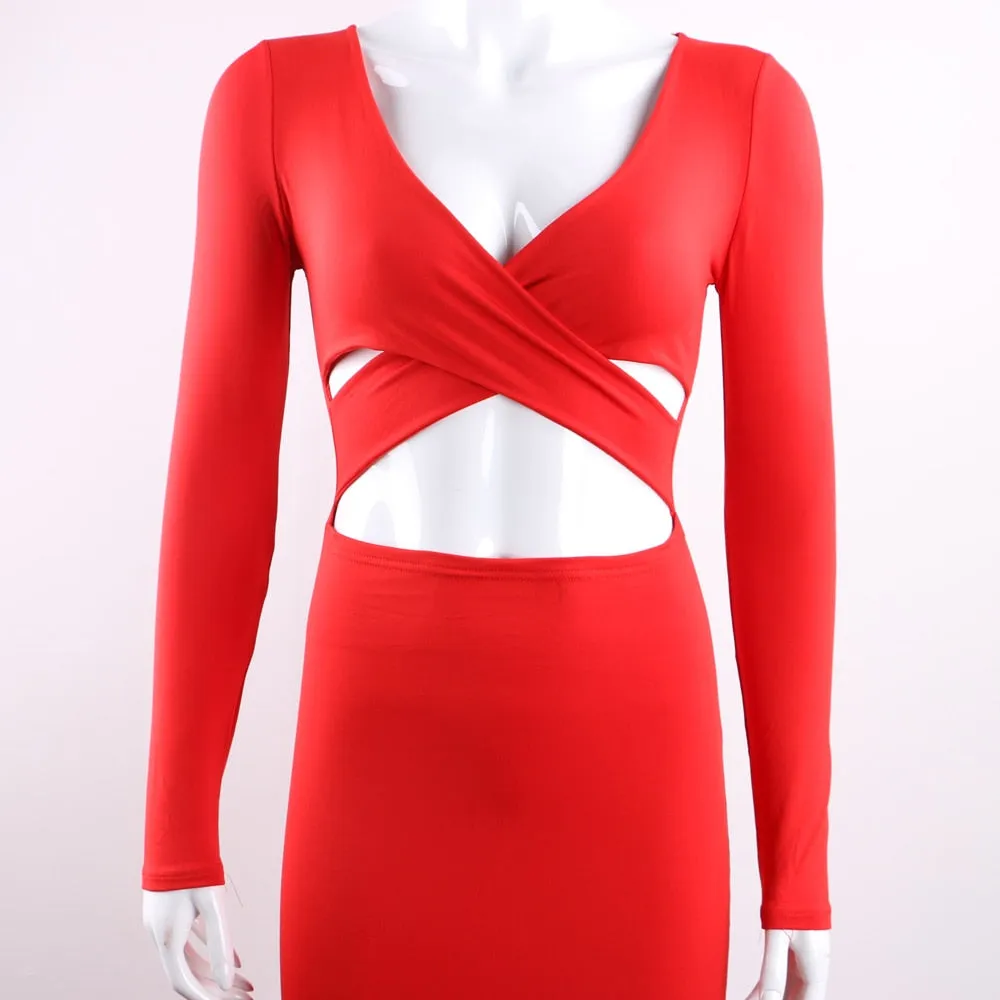 VenusFox Red Black White Long Sleeve Elastic Cotton Warm Party Dresses