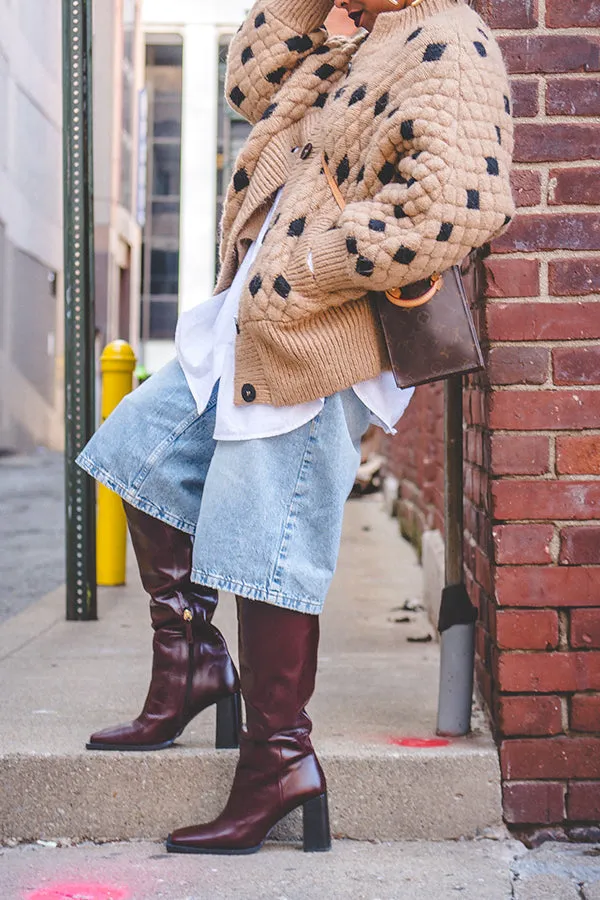 Warm and Fashionable Color-Blocked Checkered Knitted jacket