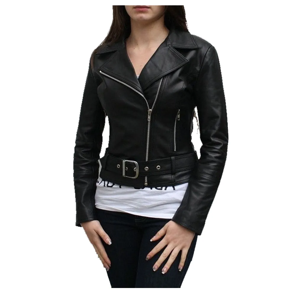 Women Short Body Classic Biker Leather Jacket