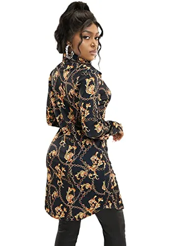 Women's Sexy Floral Blouses Loose Long Sleeve Button Down Tops Collar Shirts Dress